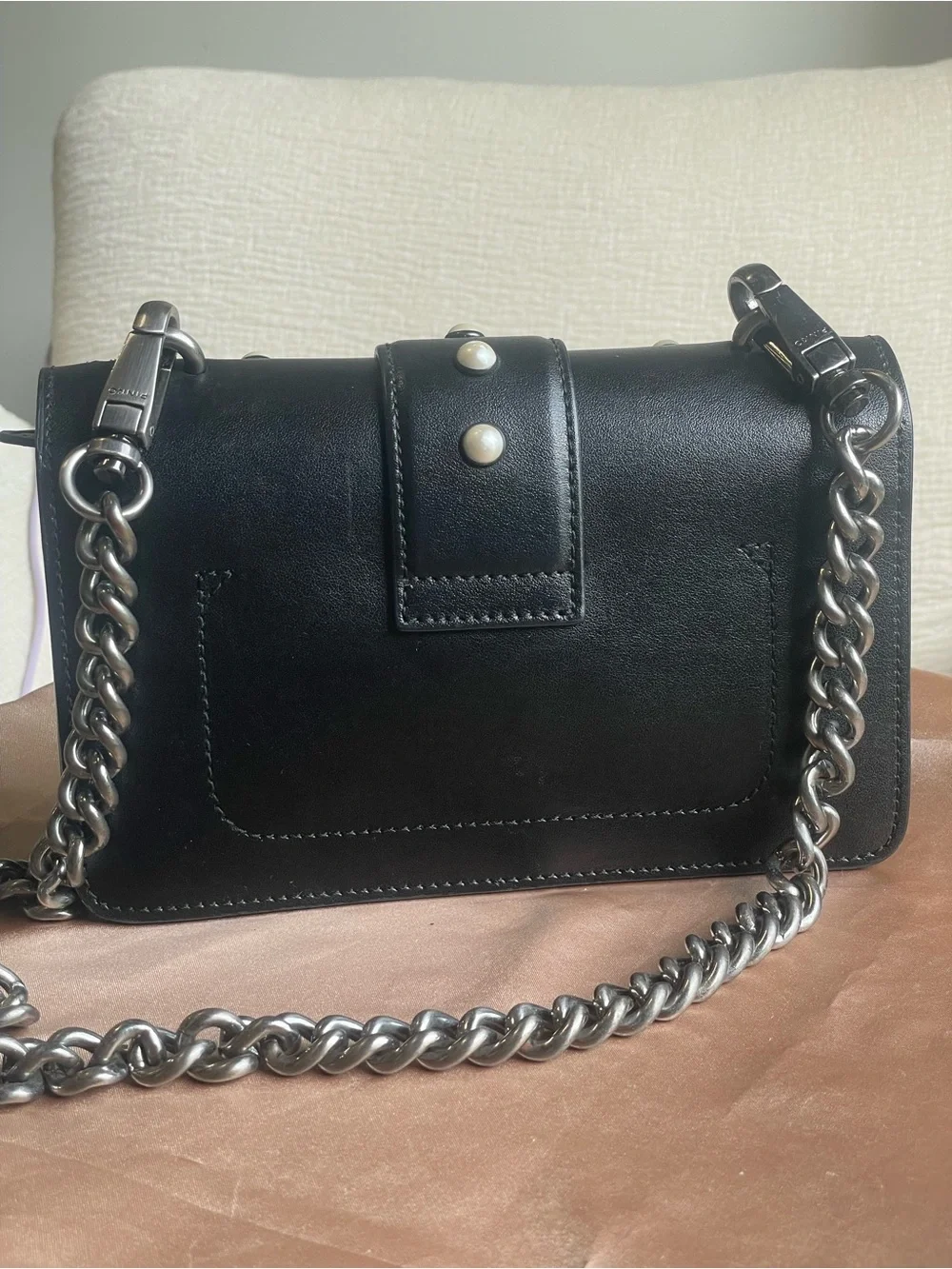 Pinko Black Crossbody with Red Rose Embroidery and Pearl Accents